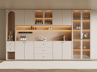 French Cream Style Wine Cabinet Sideboard 3d model