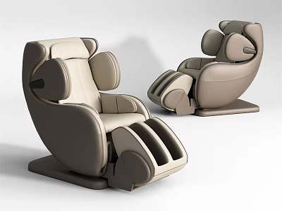 Modern Beige and Brown Leather Massage Chair with Ergonomic Design and Comfortable Seating 3d model