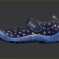 Dark Blue Kids Shoes With Pink Heart Patterns Velcro Strap And Blue Soles