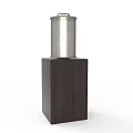 Modern Floor Lamp With Wooden Cube Base And Metal Mesh Shade Emitting Warm Light
