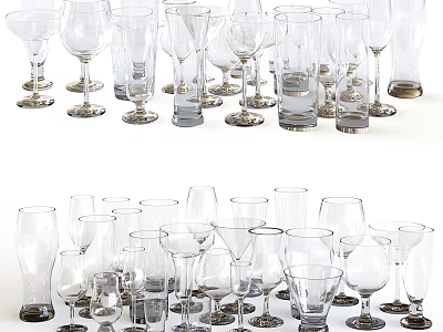 Assorted Transparent Glass Tableware Set Including Goblets Wine Glasses And Tumblers 3d model