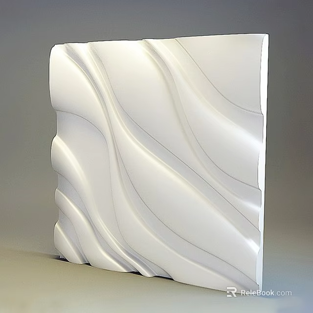 White Square Sculptural Carving With Smooth Wavy Texture And Decorative Lines 3d model 