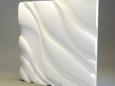 White Square Sculptural Carving With Smooth Wavy Texture And Decorative Lines 3d model