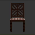 Accent Chair with Dark Brown Wooden Frame Geometric Backrest and Striped Cushion Carved Legs