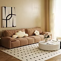 Sofa Modern Cream Style Sofa Coffee Table Combination Multi-person Sofa Floor Lamp Hanging Picture 3d model