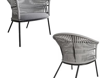 Modern Woven Leisure Chair With Curved Backrest Gray Cushion And Metal Legs Design 3d model