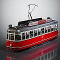Vintage Red And Gray Tram With Overhead Wires Classic Body Design And Windows
