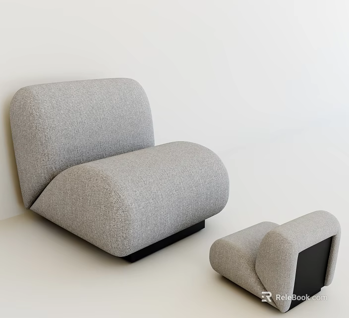 Modern Gray Fabric Single Sofa With Minimalist Design And Matching Footstool 3d model