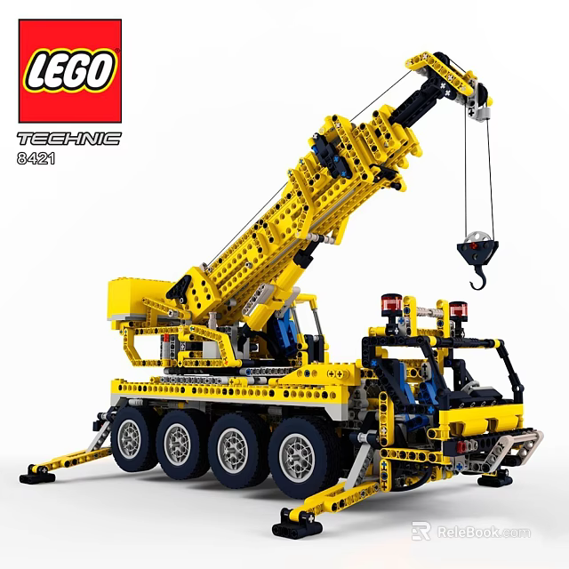 LEGO Technic Yellow Crane Model Toy with Boom Wheels and Lifting Hook 3d model