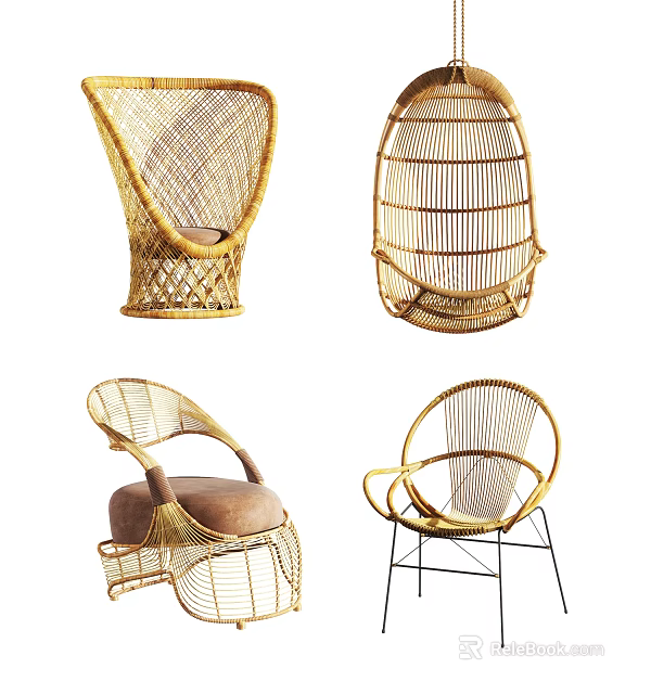 Outdoor Wicker Chairs With Various Designs And Cushioned Seats For Patio Garden Use 3d model 