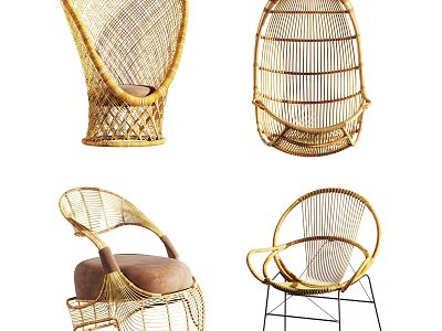 Outdoor Wicker Chairs With Various Designs And Cushioned Seats For Patio Garden Use 3d model