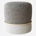 Colorful Fabric Ottomans Featuring Yellow Gray Pink Upholstery And White Wooden Base