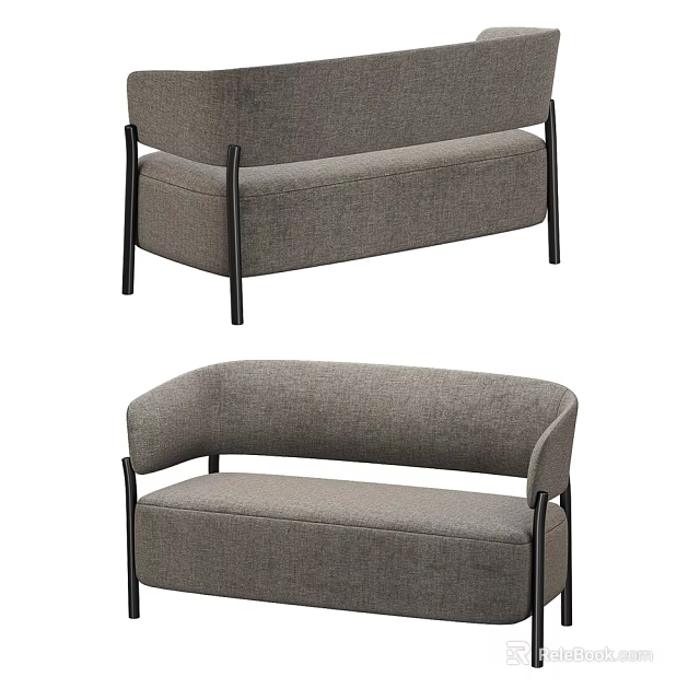 Gray Fabric Sofa with Black Metal Legs Modern Design Comfortable Seating 3d model