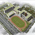Modern School Campus Buildings With Green Roofs Sports Field And Surrounding Trees