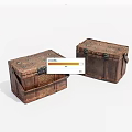 Two Vintage Brown Wooden Storage Boxes With Metal Locks And Handles