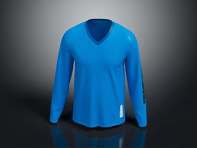 Classic Blue V Neck Long Sleeve Casual Shirt With Side Logo Design 3d model