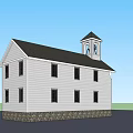 Historic Building With White Walls Black Roof Bell Tower Stone Base And Windows