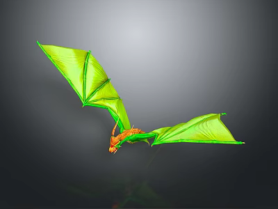 Green Dragon with Large Wings and Orange Head Flying in Gray Background 3d model