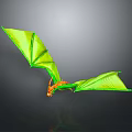 Green Dragon with Large Wings and Orange Head Flying in Gray Background