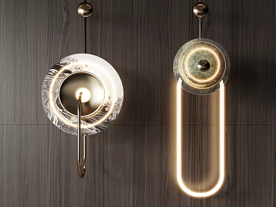 Modern Wall Lamps with Glass Design and Warm Glow on Dark Wooden Wall 3d model