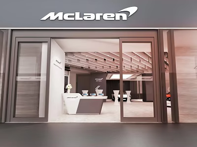 McLaren Showroom With Glass Doors Exterior And Interior Reception Desk Car 3d model