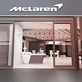 McLaren Showroom With Glass Doors Exterior And Interior Reception Desk Car