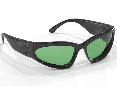 Stylish Black Frame Sunglasses With Green Lenses And Modern Protective Design 3d model