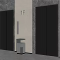 Modern Elevators In Lobby With Marble Walls And 1F Floor Indicator 3d model
