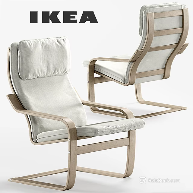 Comfortable Modern Leisure Chair With Soft Beige Fabric Cushion And Wooden Frame Design 3d model 