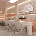 Modern Beauty Salon Interior Design With Pink Mirrors Styling Chairs And Product Shelves