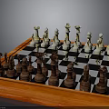 Wooden Chessboard With Black And White Squares And Brown White Chess Pieces