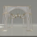 Modern Elegant Archway With Golden Frame Geometric Pattern Decoration And Ceiling Chandelier