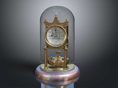 Vintage Copper Mantel Clock With Glass Dome Cover And Ornate Base Design 3d model
