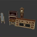 Vintage Wooden Furniture Collection Including Mirror Piano Clock Table And Dresser