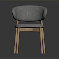 Modern Curved Back Chair With Gray Fabric Padded Seat And Wooden Legs