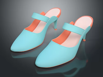 Light Blue High Heel Mule Shoes with Orange Lining and Sleek Design for Women's Fashion 3d model