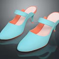 Light Blue High Heel Mule Shoes with Orange Lining and Sleek Design for Women's Fashion