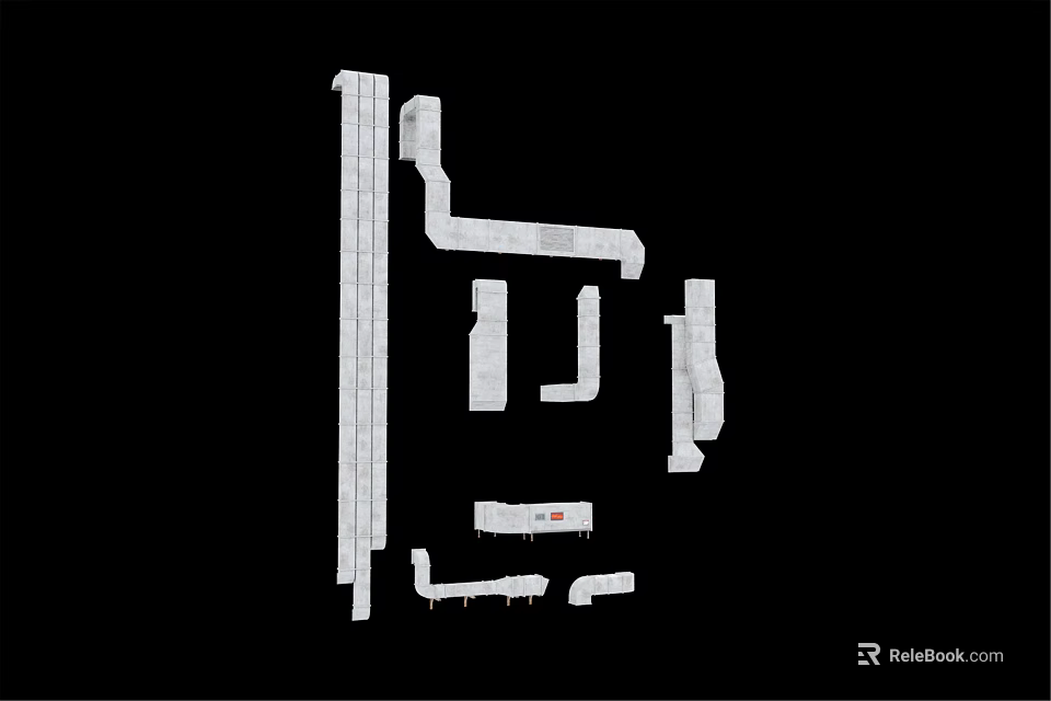 Various Pipe Components Including Elbows Tees Straight Sections and Connectors 3d model 