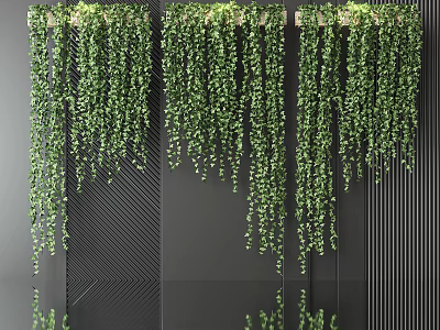 Lush Green Vines Hanging Down To Decorate Textured Dark Walls 3d model