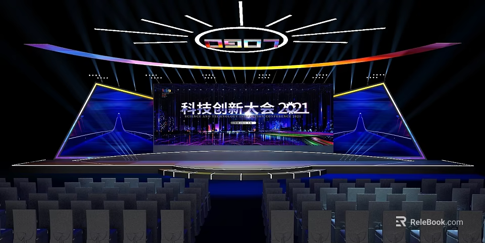 Ballroom Stage Setup For Tech Innovation Conference 2021 With Seats And Lighting 3d model 