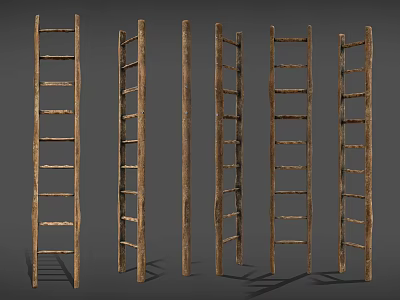 Wooden Ladders With Rustic Design And Natural Wood Structure 3d model