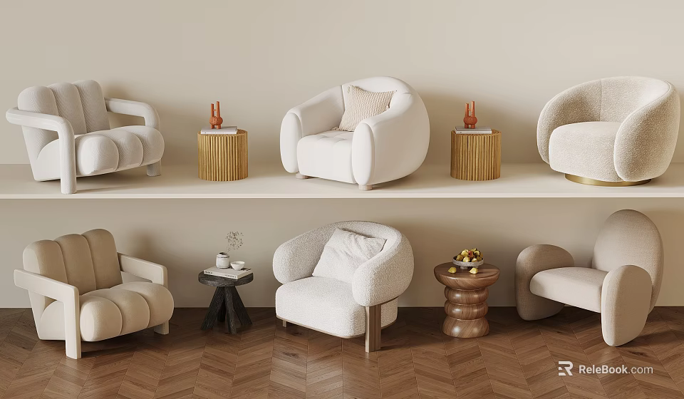 Modern Luxury Leisure Chairs With Soft Upholstery Side Tables And Beige Tones 3d model 