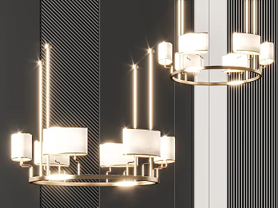 Modern Chandelier With Metal Frame And Illuminated Lampshades For Interior Design 3d model