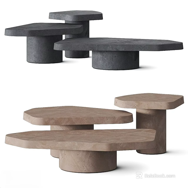 Modern Minimalist Sofa Coffee Table Set with Irregular Stone Tabletop Design 3d model 
