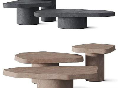 Modern Minimalist Sofa Coffee Table Set with Irregular Stone Tabletop Design 3d model