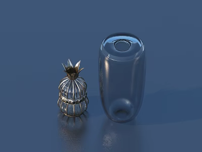 Decorative Ornament Set with Metal Pineapple Figurine and Clear Glass Vase for Home Accent 3d model