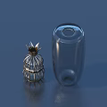 Decorative Ornament Set with Metal Pineapple Figurine and Clear Glass Vase for Home Accent