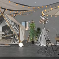 Cozy Restaurant Interior With String Lights Wooden Bar Counter Wine Rack And Decorative Plants
