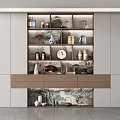 Elegant Modern Tea Cabinet With Multiple Shelves And Decorative Tea Sets