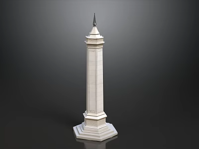 White Tall Obelisk Monument With Spire Top And Hexagonal Base 3d model